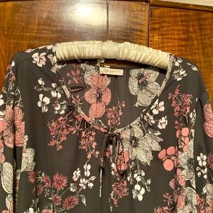 Gray + pink floral blouse